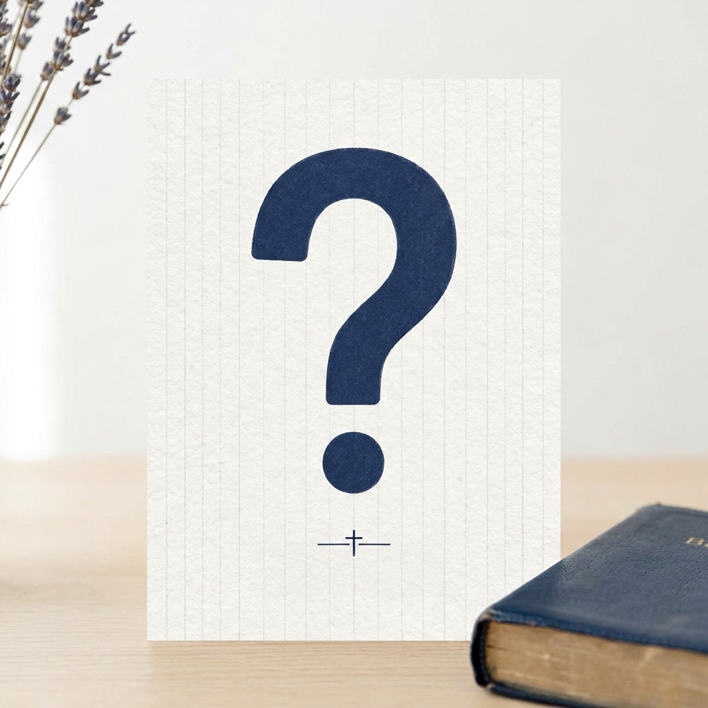 Question mark above a cross and the words "Church of Christ"