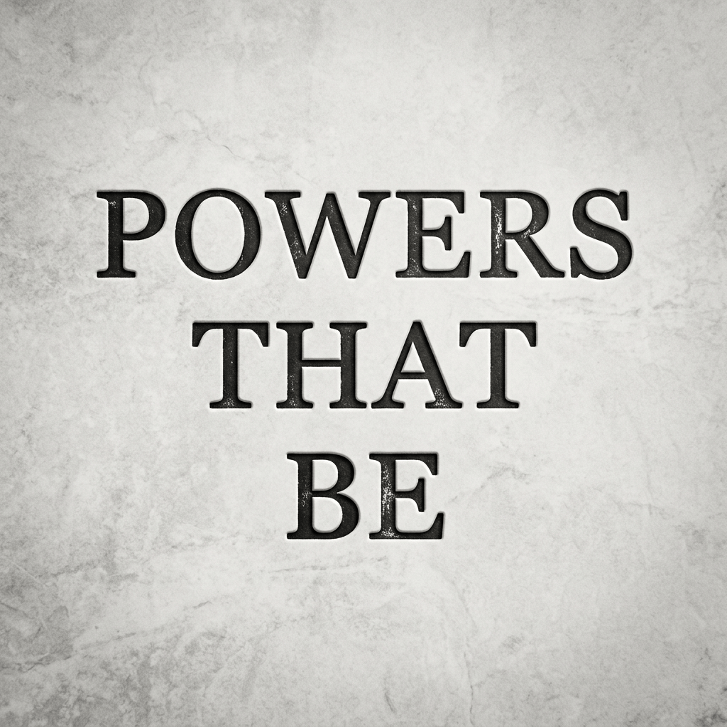 Powers That Be in bold black lettering