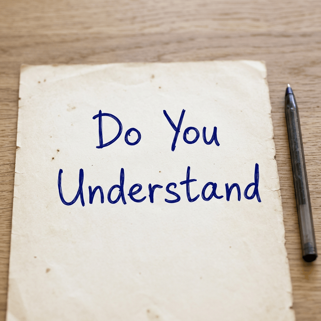 Handwritten note reading “Do You Understand” beside a pen